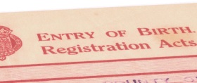 Close-up of birth certificate