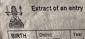 Close-up of birth certificate