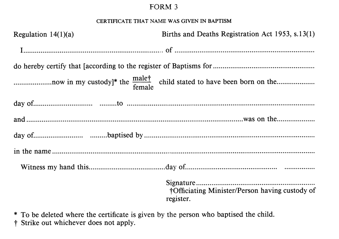 Birth registration Form 3 (England & Wales)
