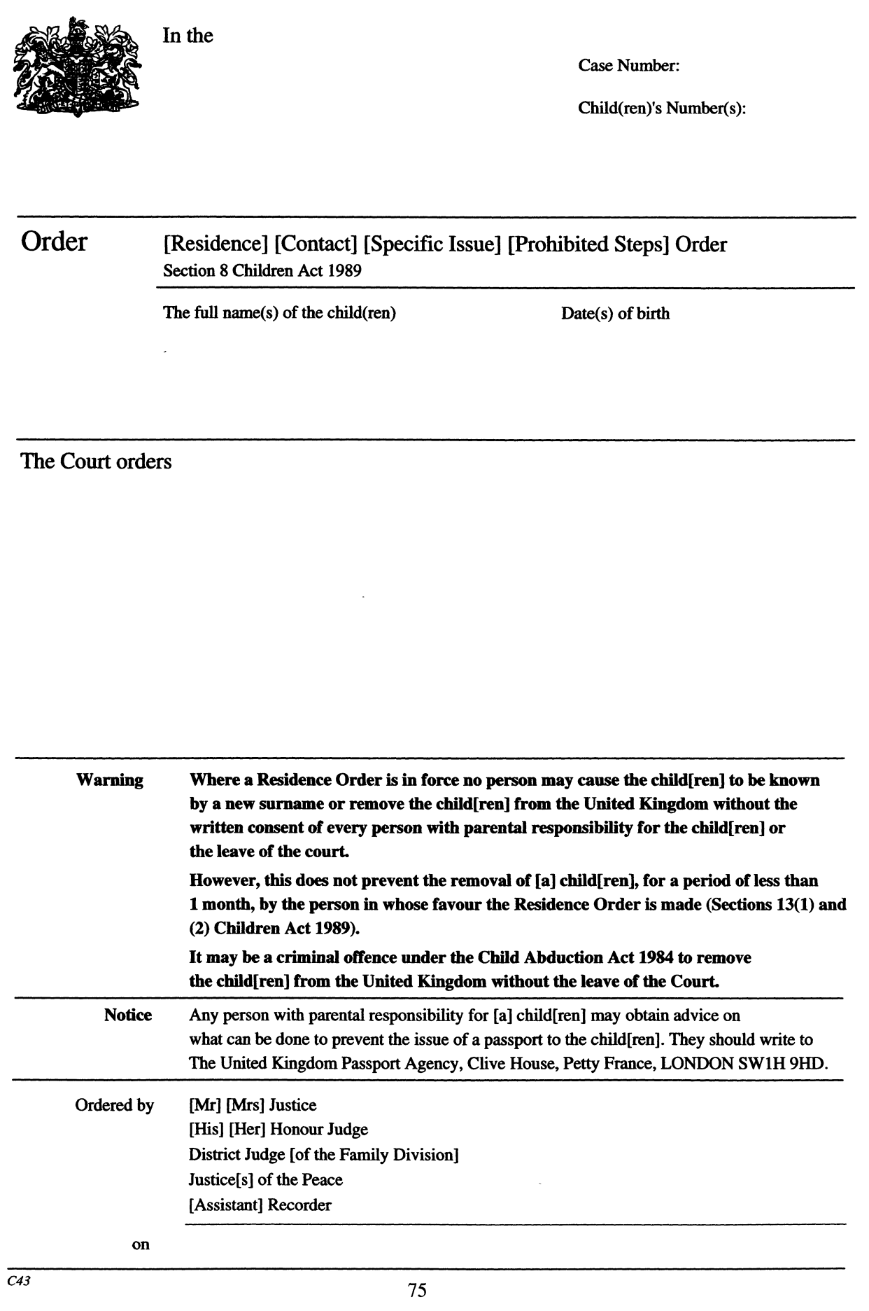 Specific Issue Order To Change A Child s Name D P O