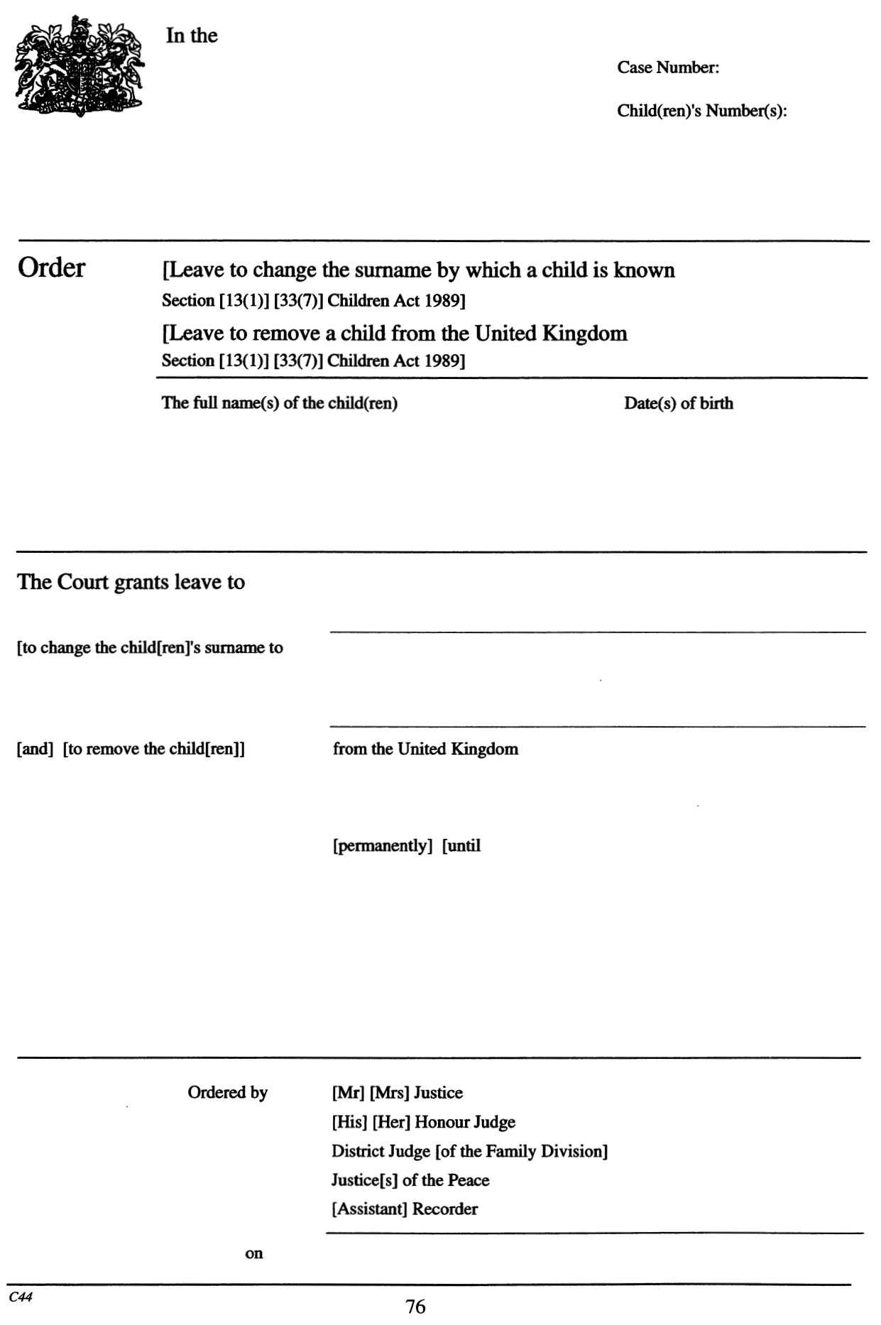 Family Proceedings Rules Form C44