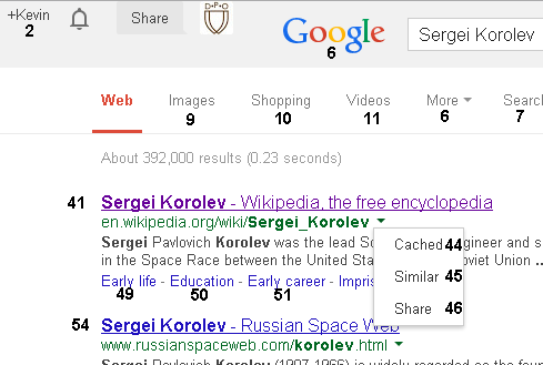 Examples of ved values for parameter 1 on a typical Google search engine results page