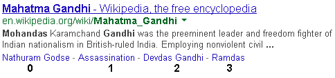 Examples of ved values for parameter 5 on a typical Google search engine results page